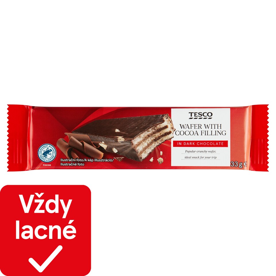 Tesco Oblátka s kakaovou náplňou v čokoláde 33 g