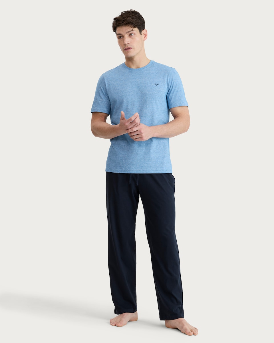 image 1 of F&F Pure Cotton Striped Pyjama Set in Blue