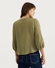image 4 of F&F Textured Smocked Tie-Front Blouse in Khaki
