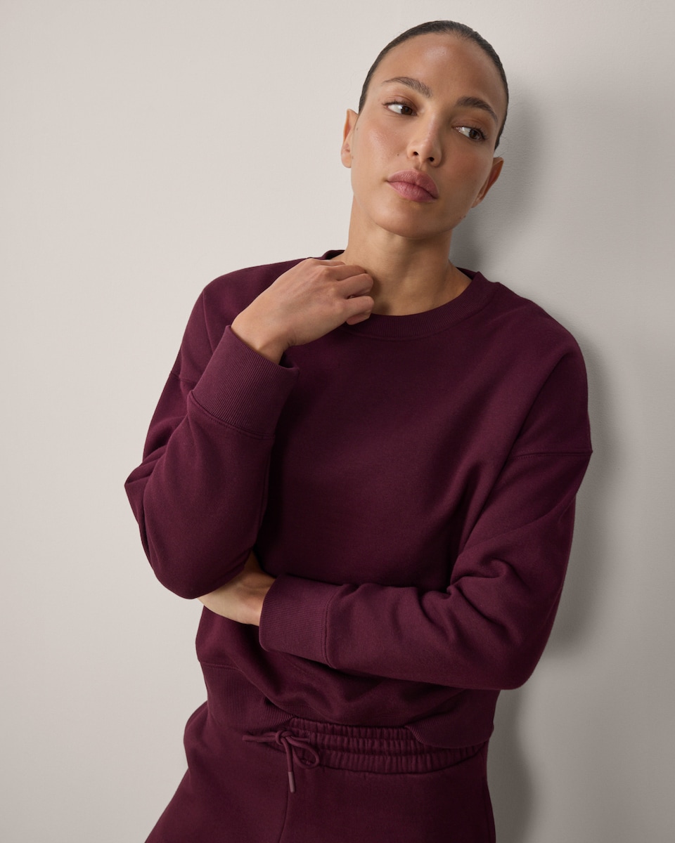 image 1 of F&F Cotton Rich Crew Neck Co-ord Sweatshirt in Burgundy