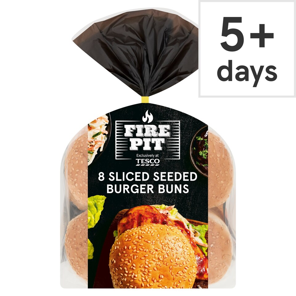Tesco Fire Pit 8 Sliced Seeded Burger Buns Tesco Groceries