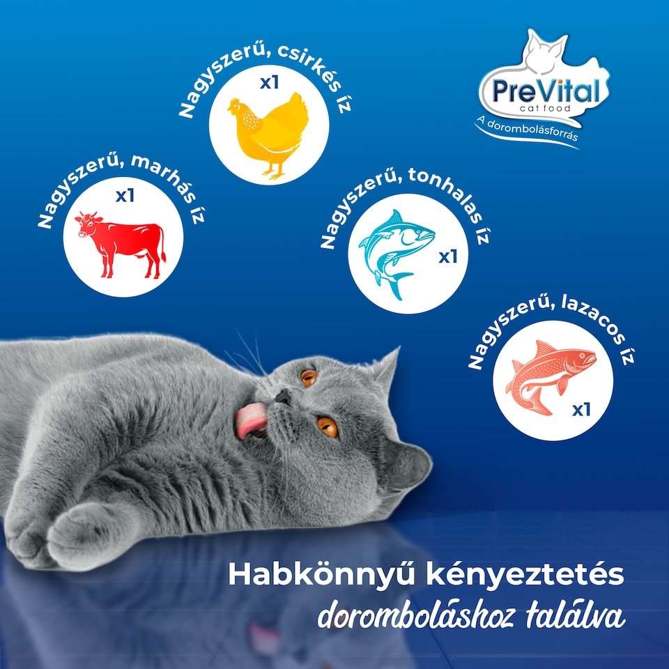 PreVital Mousse nedves macskaeledel, macskatáp felnőtt macskáknak pástétom konzerv 4 x 85 g  1. kép
