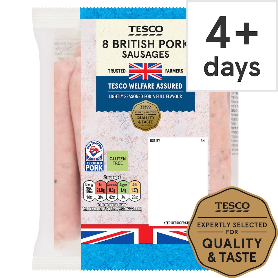 Tesco 8 Pork Sausage 454G (C