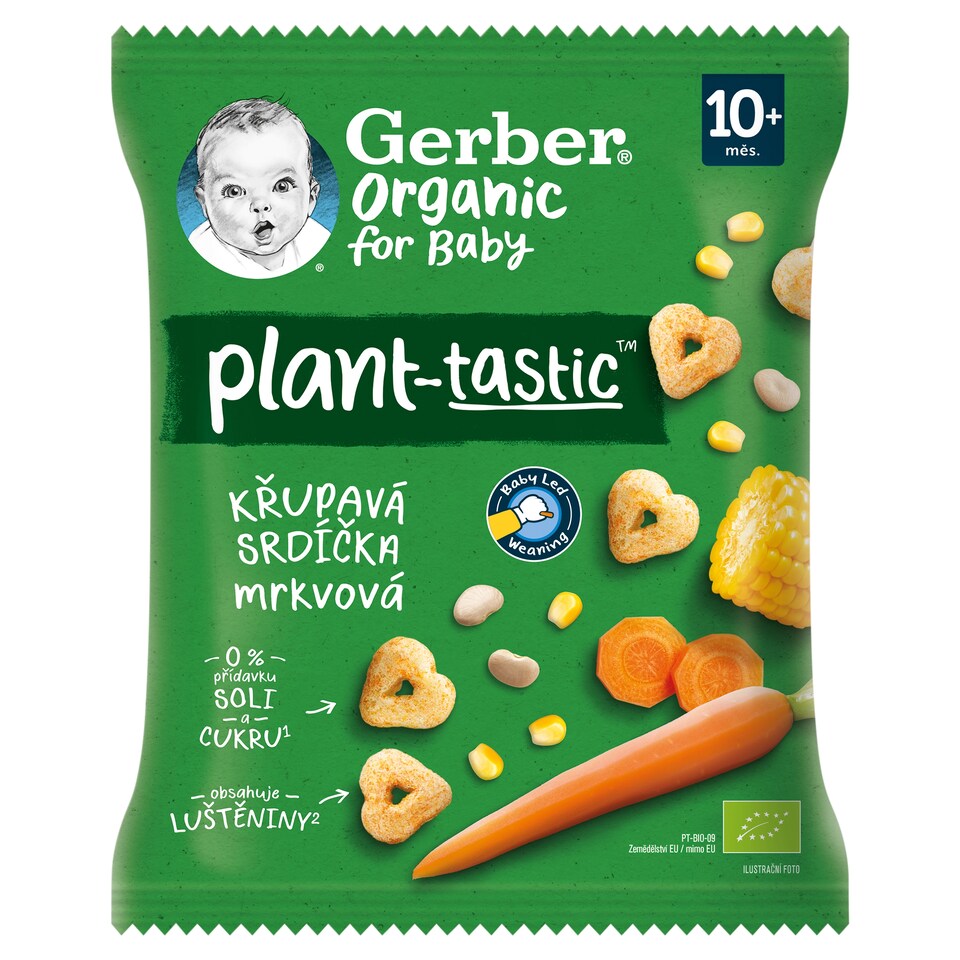 Gerber Organic sárgarépás-babos bio kukoricasnack, 10 hónapos kortól 28 g