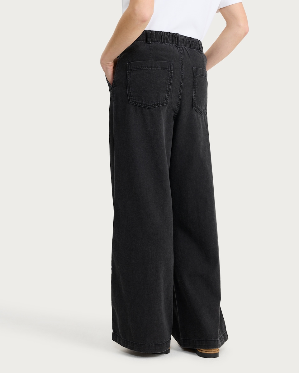 image 1 of F&F Wide Leg Drawstring Jeans in Black