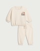 image 1 of F&F Baby 2-Piece Cotton Rich Dinosaur Print Sweatshirt and Joggers Set in Neutral