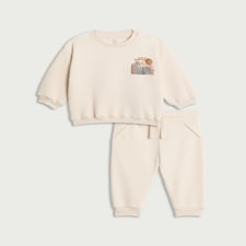 F&F Baby 2-Piece Cotton Rich Dinosaur Print Sweatshirt and Joggers Set in Neutral