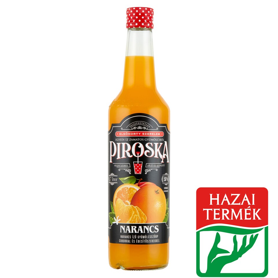 Piroska narancs ízű gyümölcsszörp cukorral és édesítőszerekkel 0,7 l
