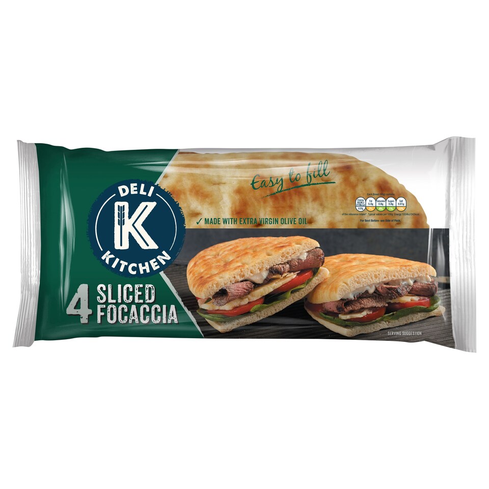 Deli Kitchen 4 Sliced Focaccia 360G