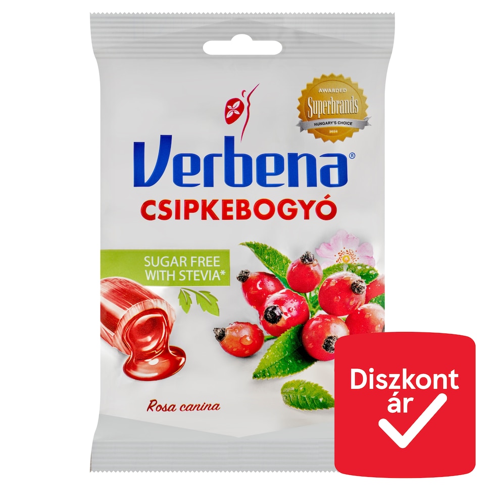 Verbena töltött keménycukorka édesítőszerekkel csipkebogyó kivonattal és C vitaminnal 60 g  1. kép