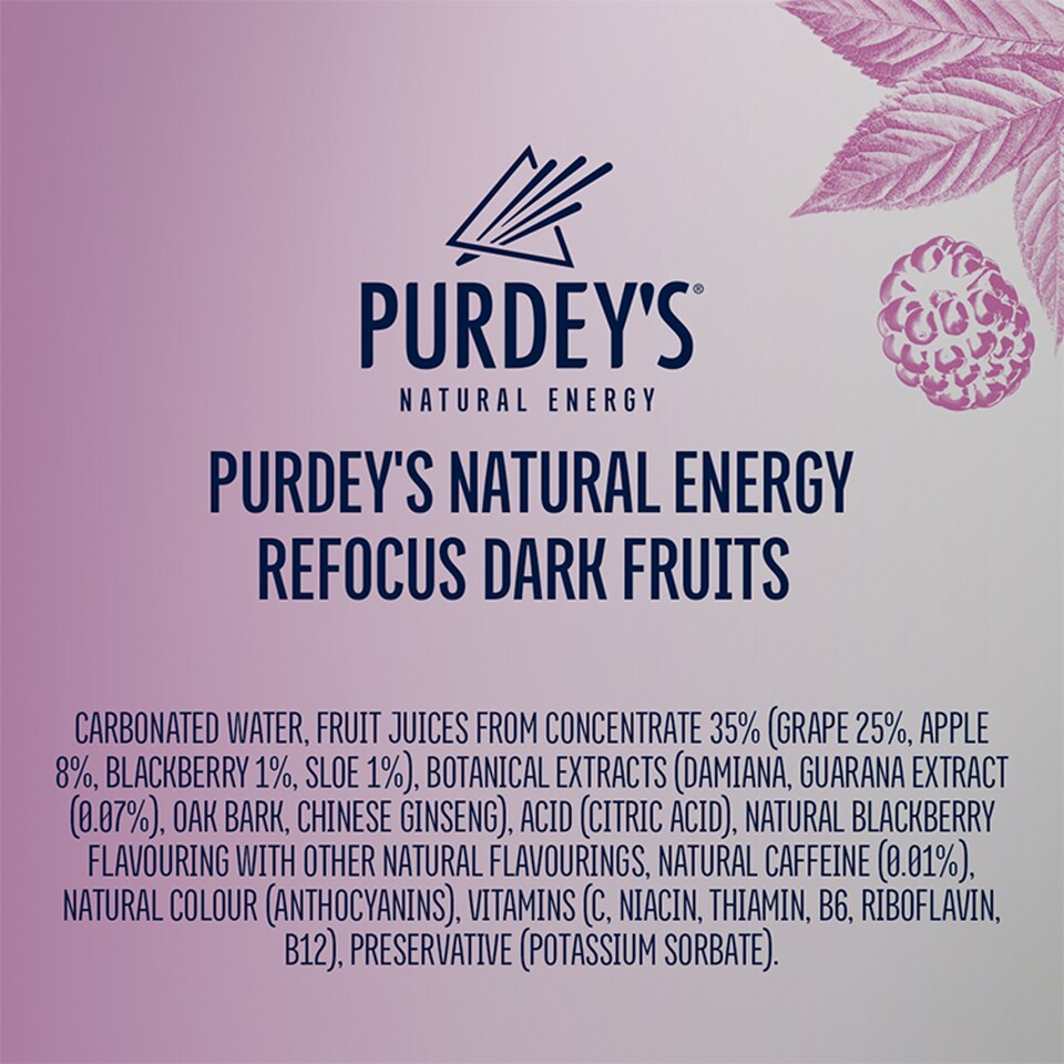 image 1 of Purdey's Refocus Sparkling Dark Fruits with Guarana Bottle 330ml
