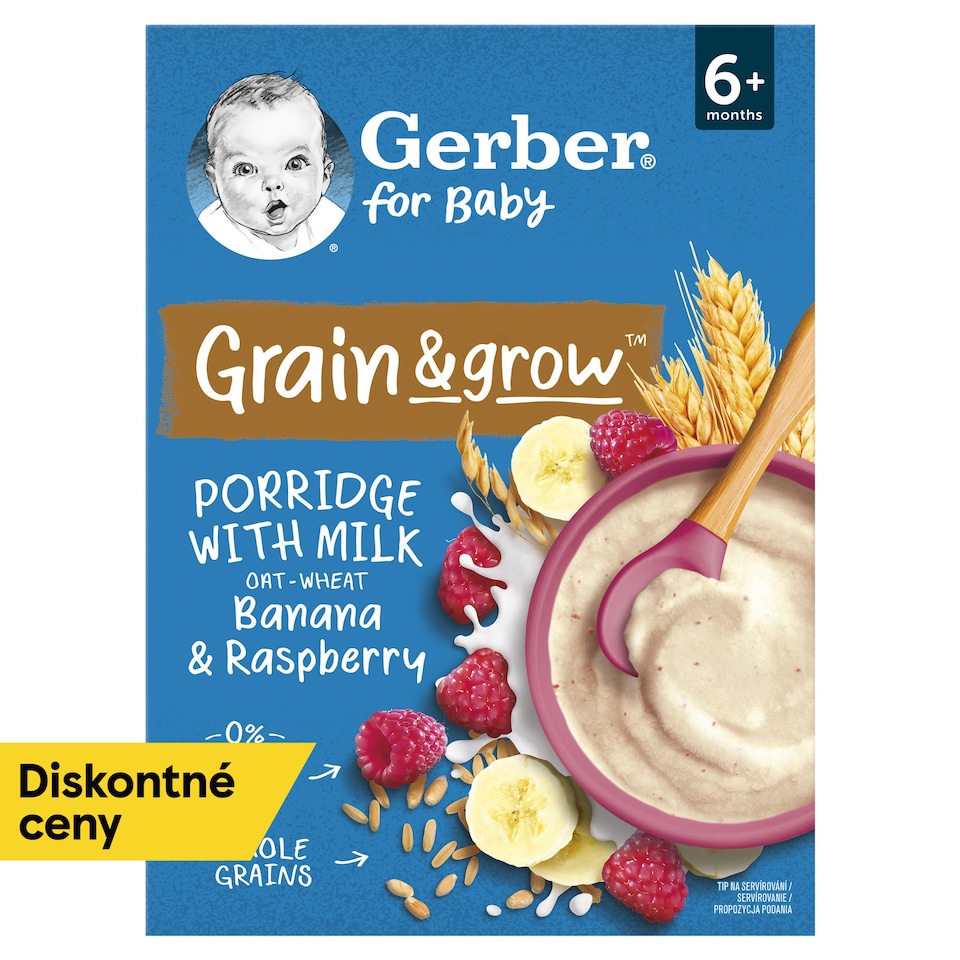 GERBER Mliečna kaša pšenično-ovsená banán a malina 200 g