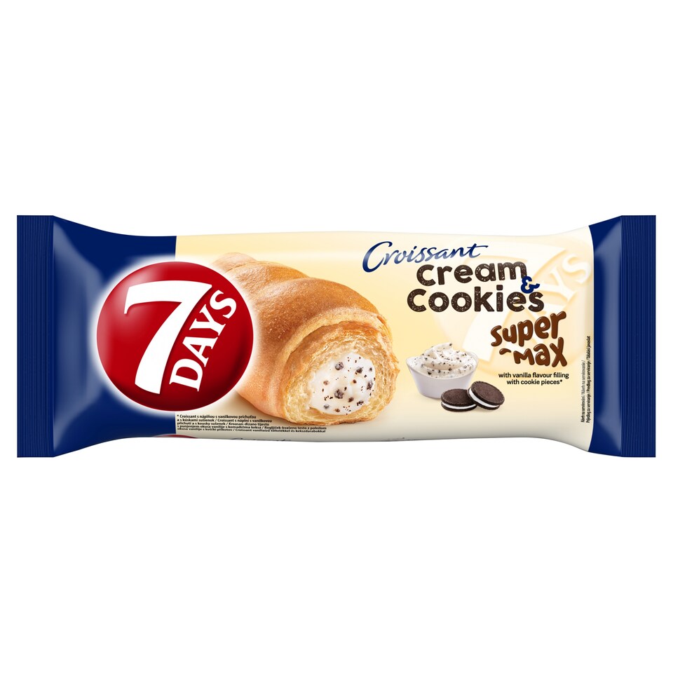Obrázek 1 pro produkt 7 Days Croissant Super Max Cream & Cookies s vanilkovou příchutí s mlékem a s kousky sušenek 110g