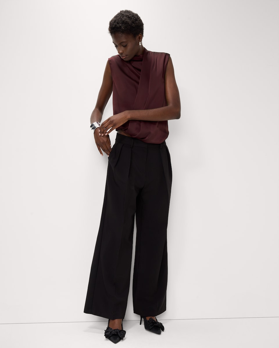 image 1 of F&F Satin Draped Blouse in Burgundy