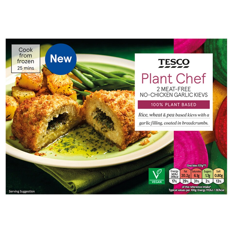 Tesco Plant Chef 2 MeatFree NoCkn Garlic Kievs 280G Tesco Groceries