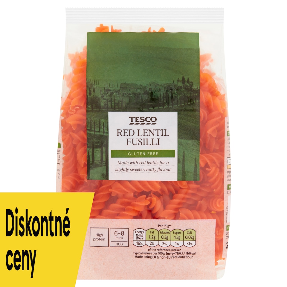 obrázok 1 z Tesco Fusilli sušené bezvaječné cestoviny z múky z červenej šošovice 250 g