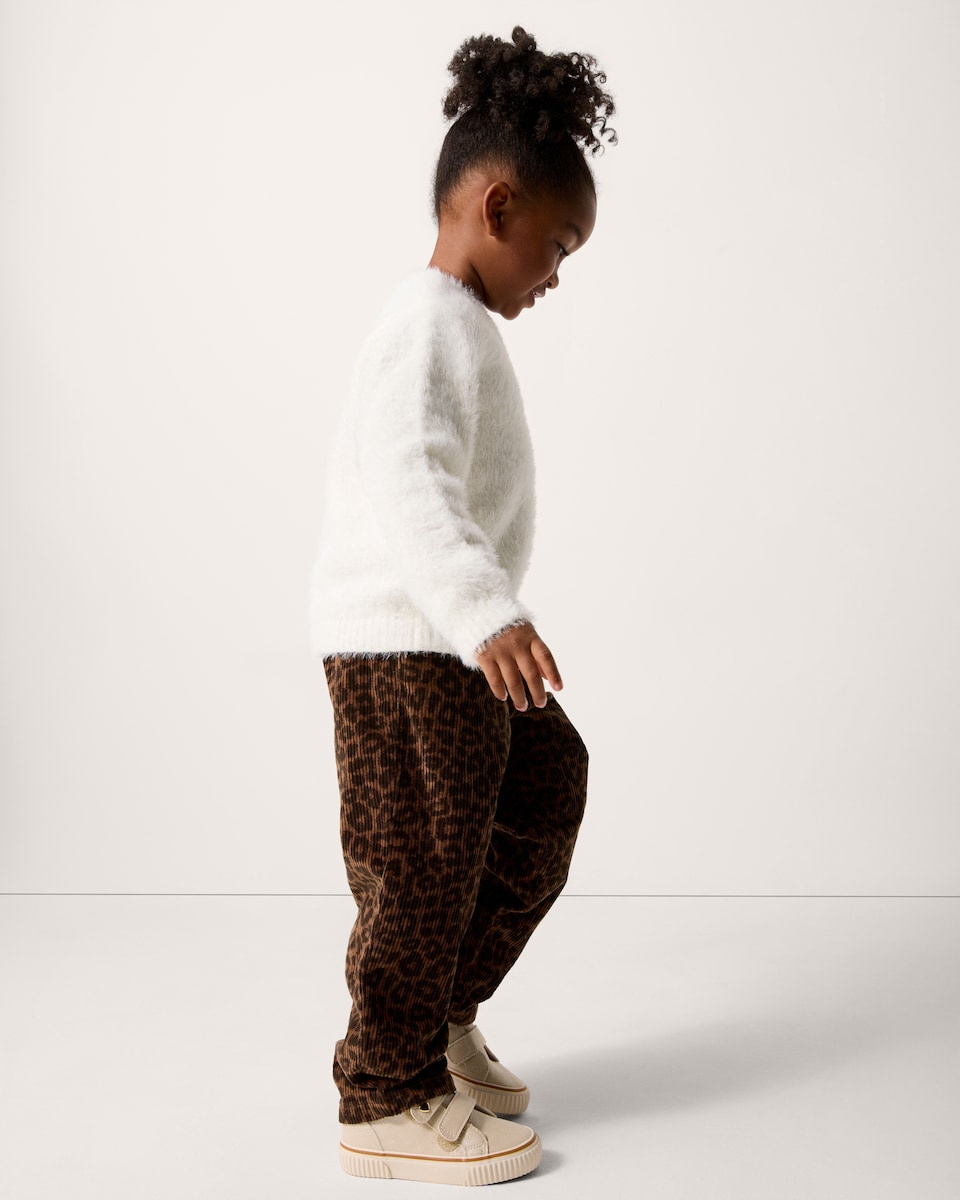 image 1 of F&F Girls Pure Cotton Leopard Print Corduroy Trousers in Multi Brown
