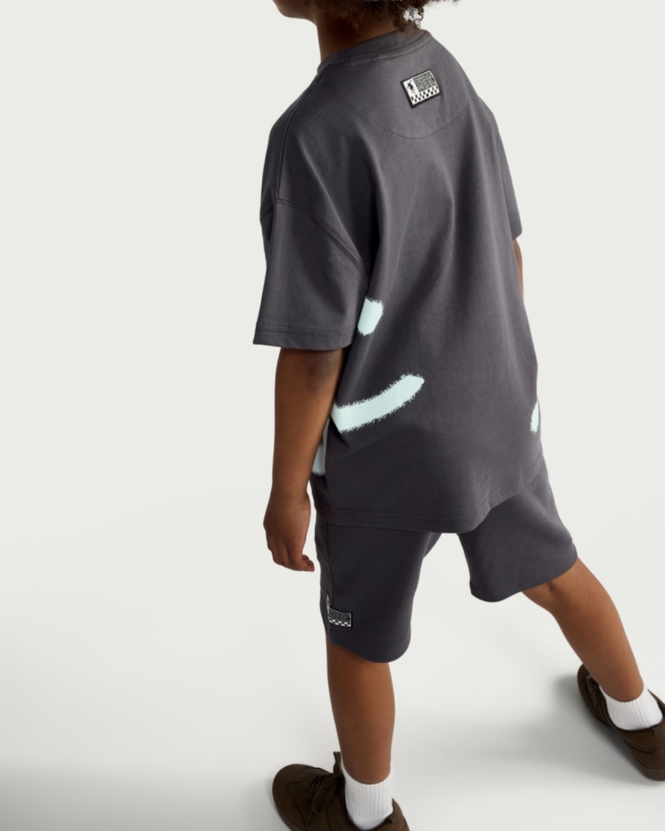 image 1 of F&F Boys 2-Piece Cotton Rich Graffiti Oversized Fit T-Shirt and Shorts Set in Grey