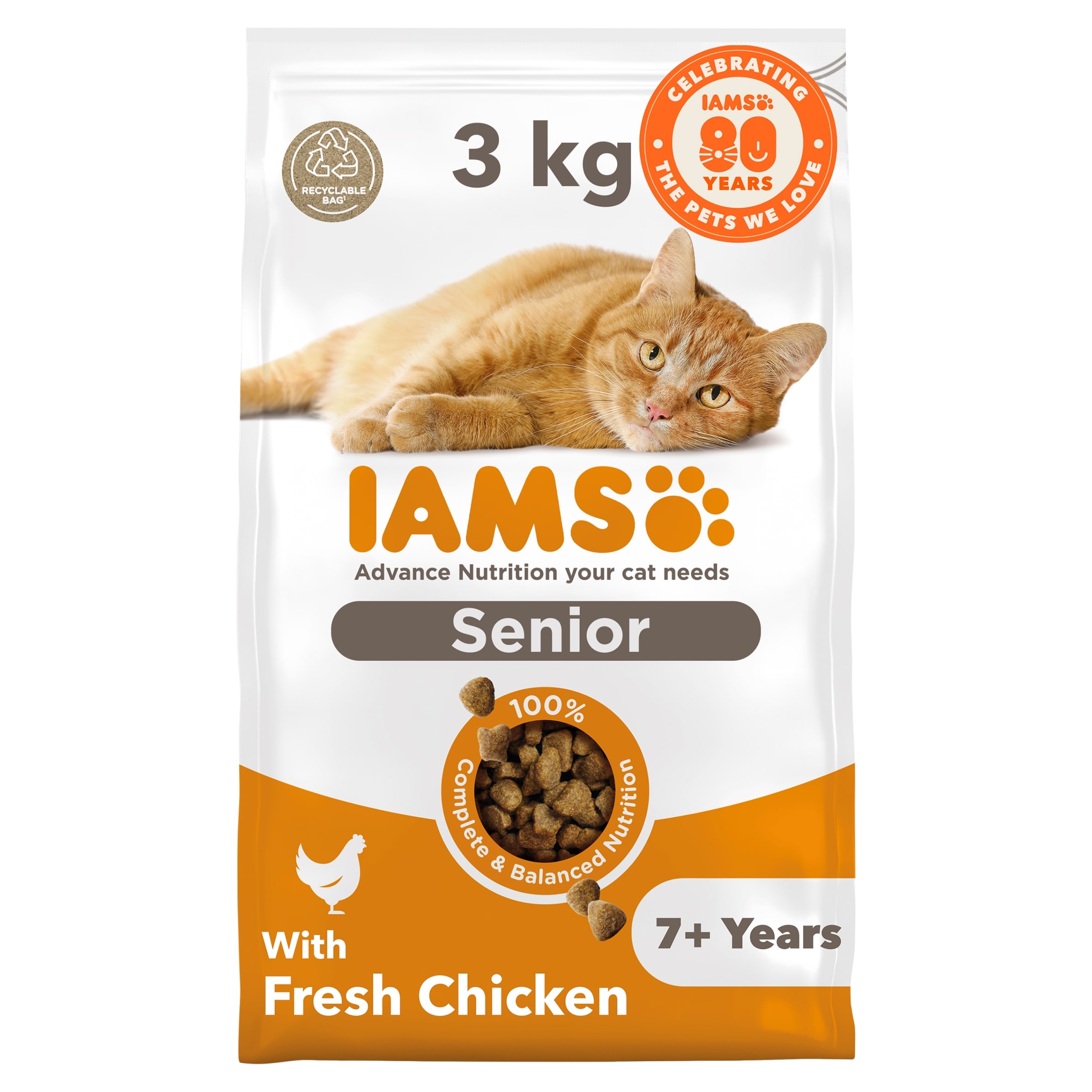 IAMS Advanced Nutrition Senior +7 Cat Dry Food with Fresh Chicken 3kg