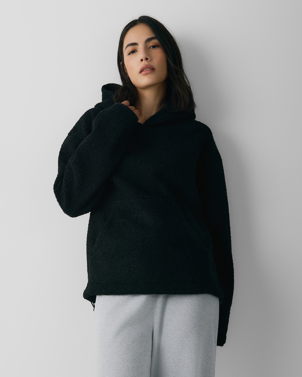 image 1 of F&F Borg Pyjama Hoodie in Black
