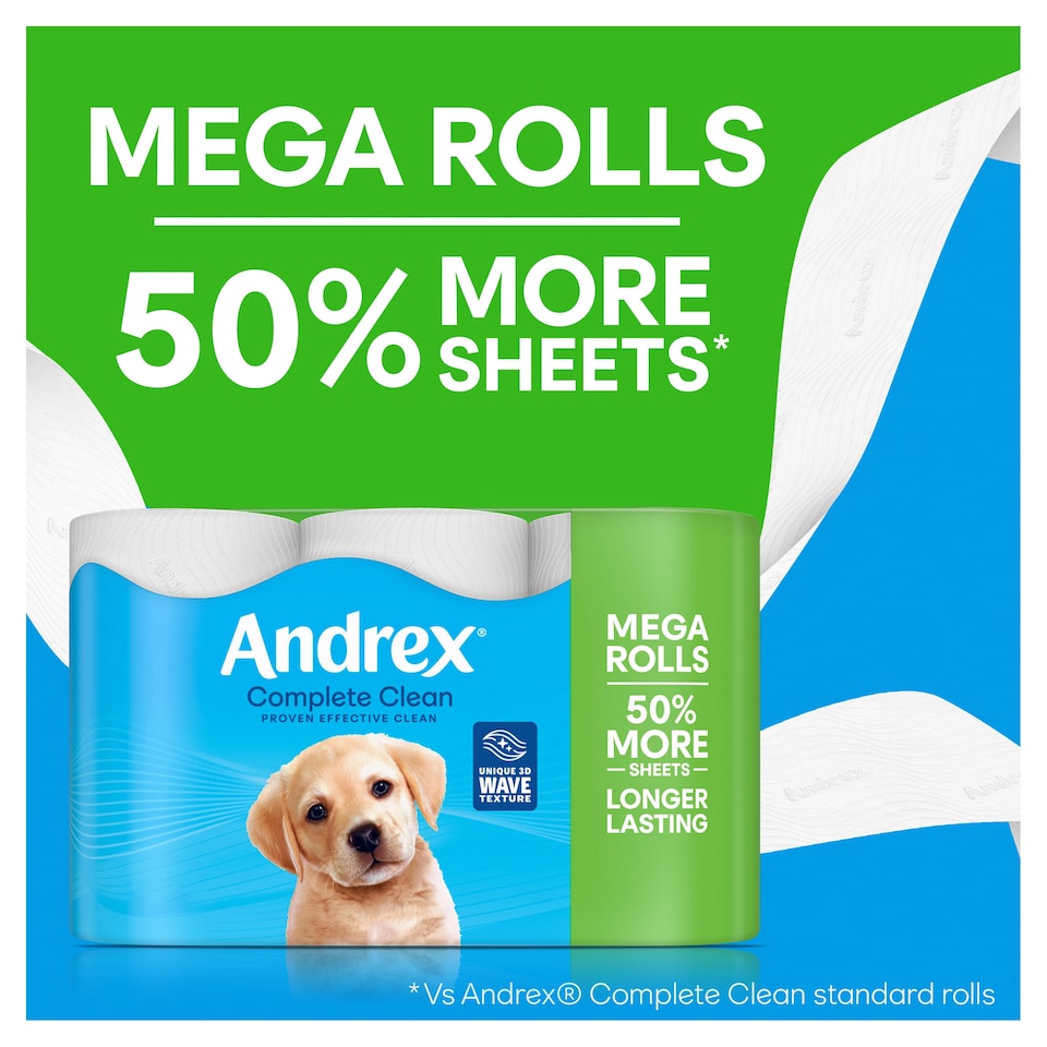 image 1 of Andrex Complete Clean Toilet Tissue Mega Rolls 12 Pack