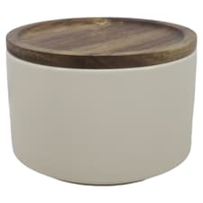 Tesco Taupe Stoneware Food Storage Cannister Acacia Lid Small