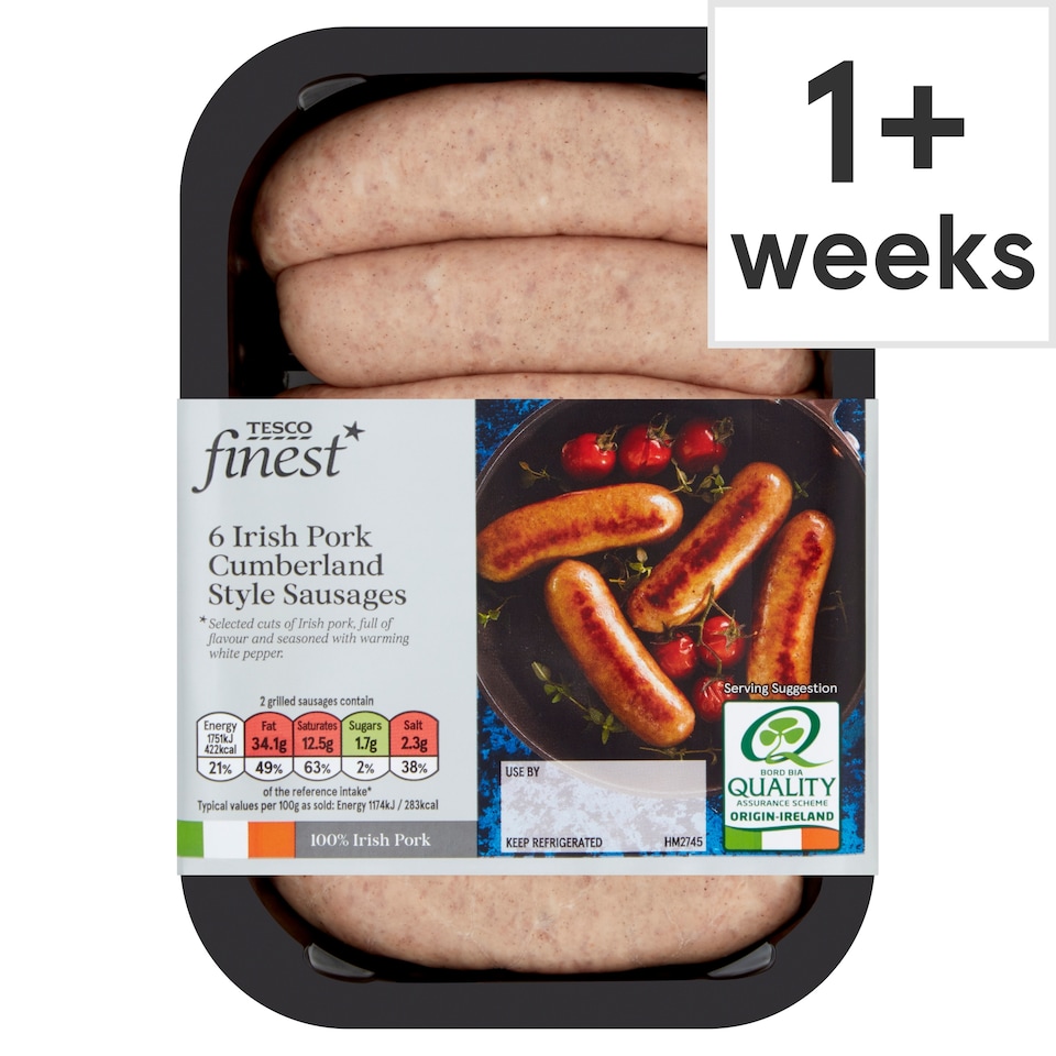 Tesco Finest* Irish 6 Cumberland Sausages 454G
