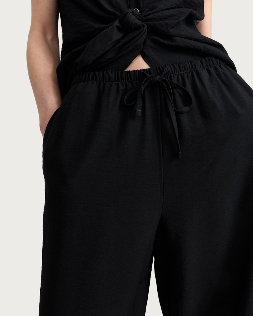 image 1 of F&F Wide Leg Drawstring Co-ord Trousers in Black