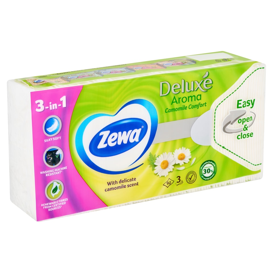 Zewa Deluxe Camomile Comfort illatosított papír zsebkendő 3 rétegű 90 db  1. kép