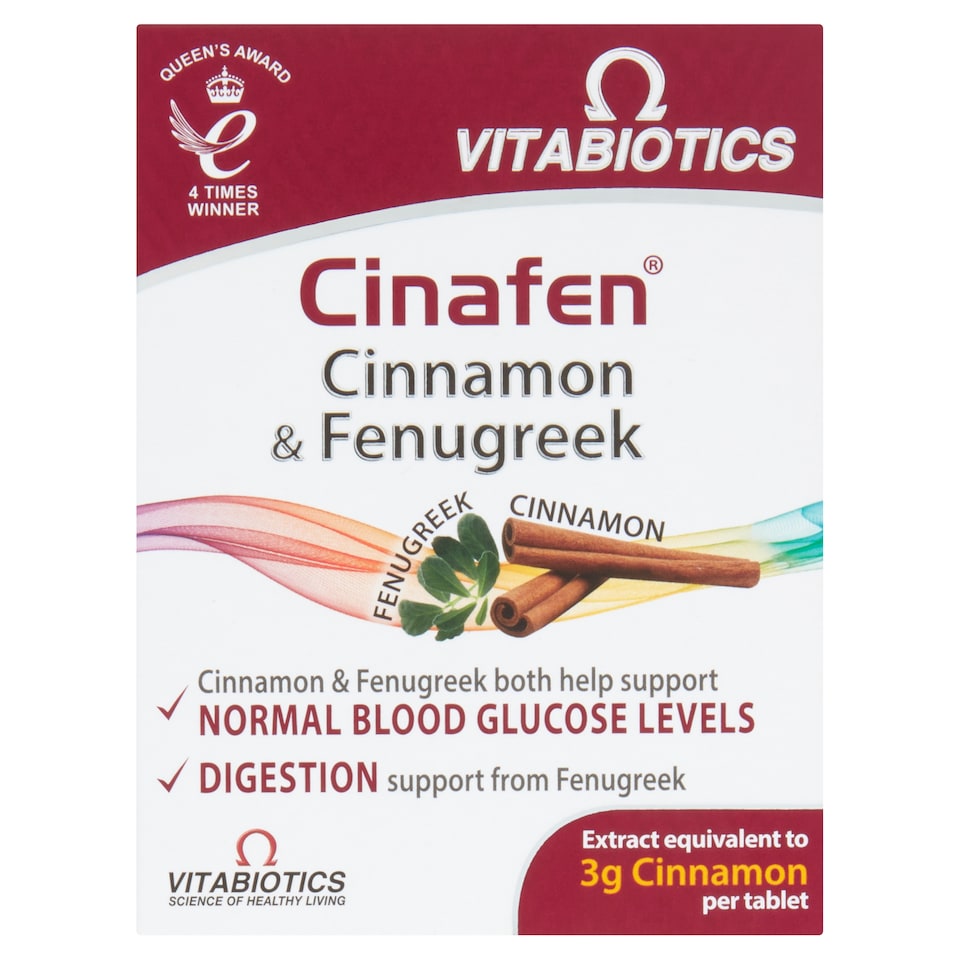 Vitabiotics Cinafen Food Supplement Tablets with Cinnamon & Fenugreek Flavour X60