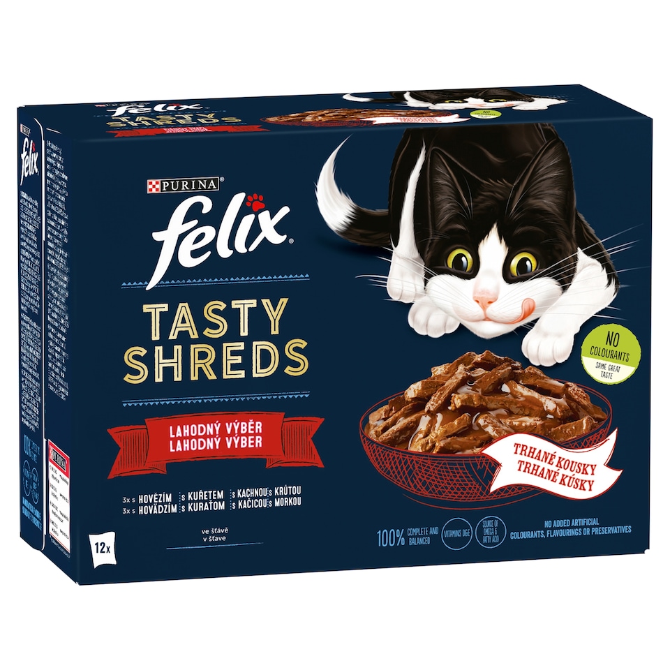 image 1 of Felix Tasty Shreds Pouches for Cats Beef, Chicken, Duck, Turkey in Juice 12 x 80g