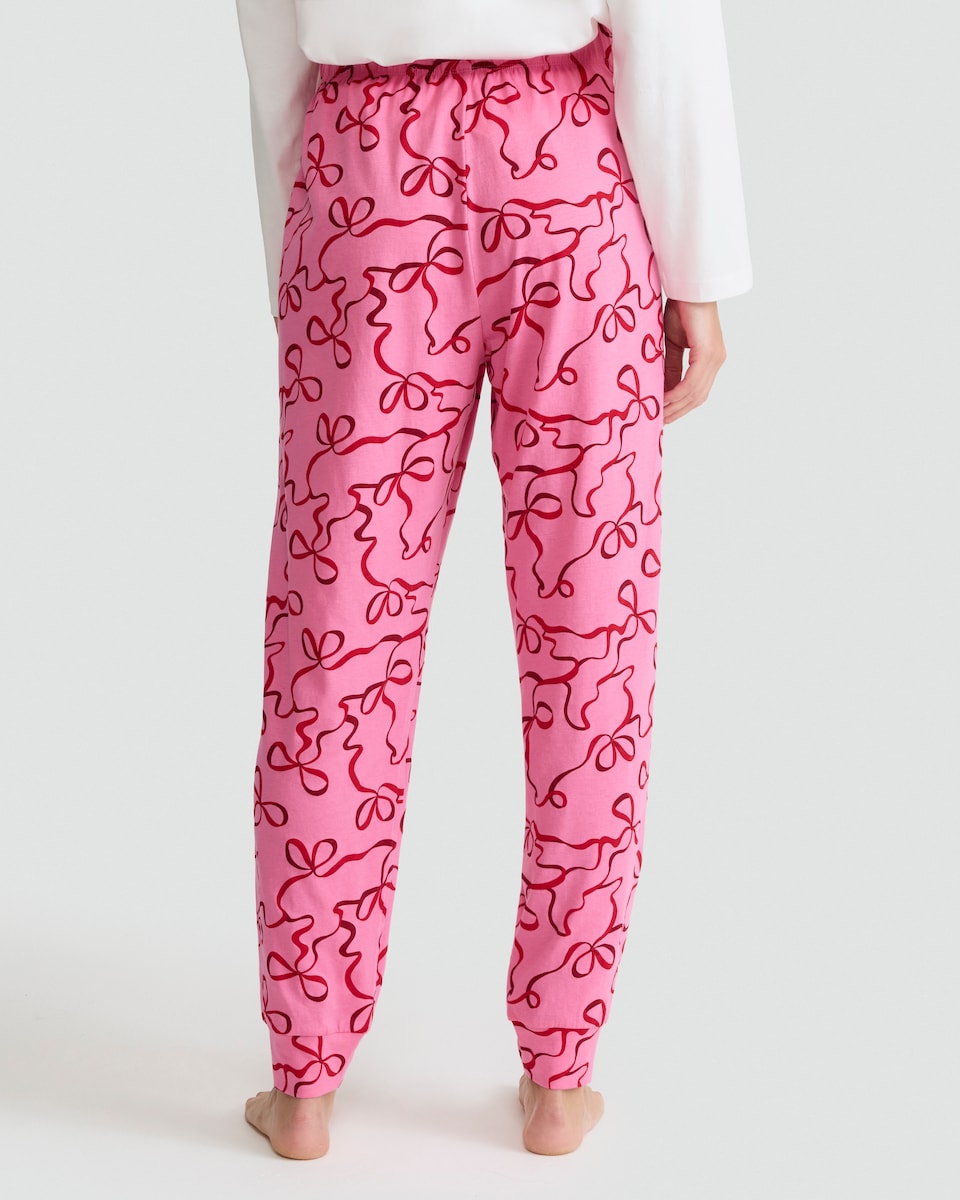 image 1 of F&F Pure Cotton Bow Print Pyjama Bottoms in Pink