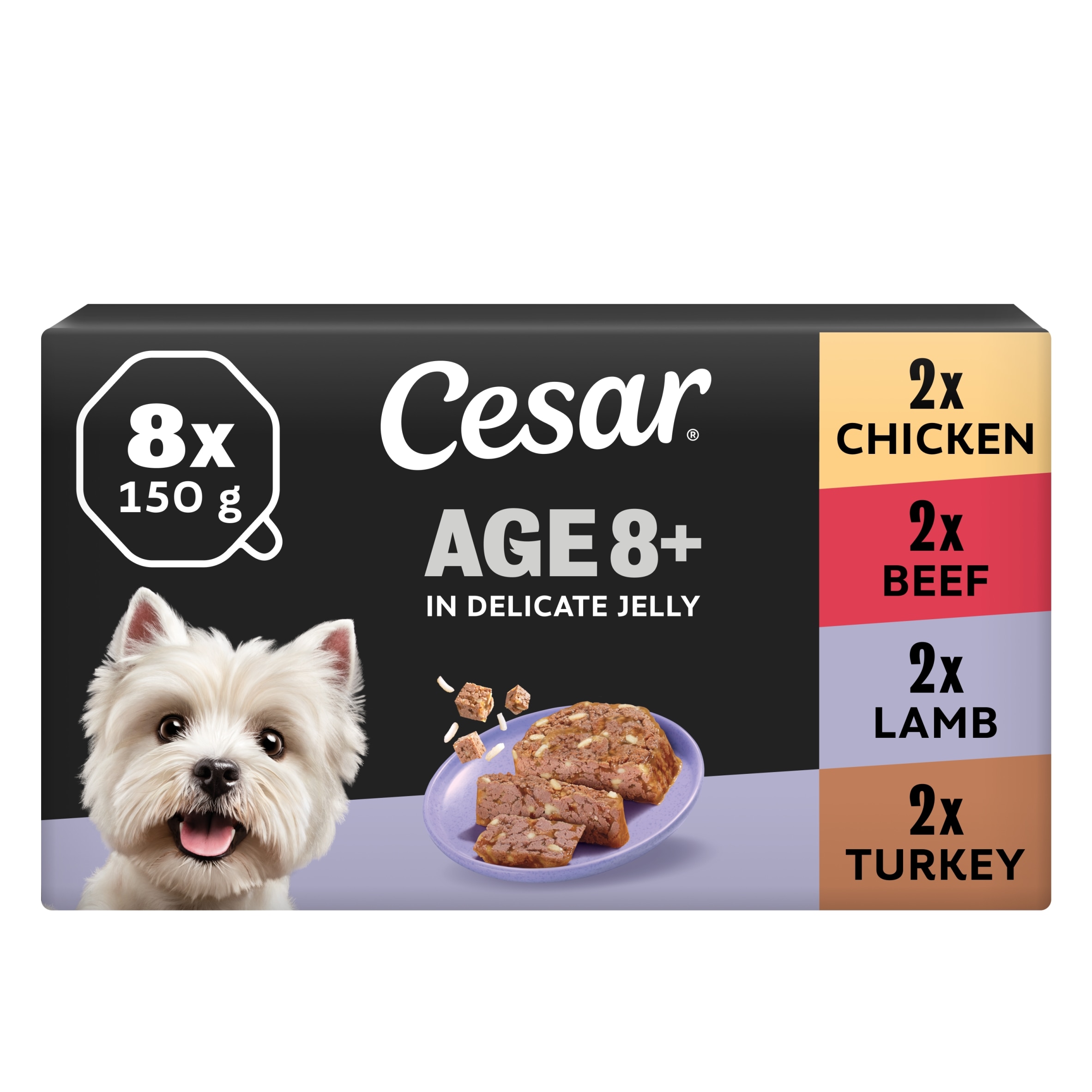 Cesar Senior Wet Dog Food Trays Meat in Delicate Jelly 8 x 150g