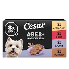 Cesar Senior Wet Dog Food Trays Meat in Delicate Jelly 8 x 150g