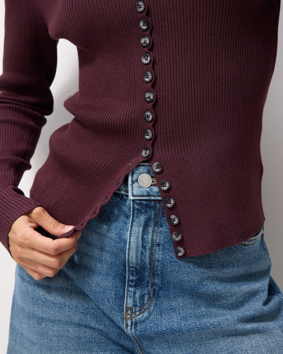 image 1 of F&F Ribbed Button Up Cardigan in Burgundy