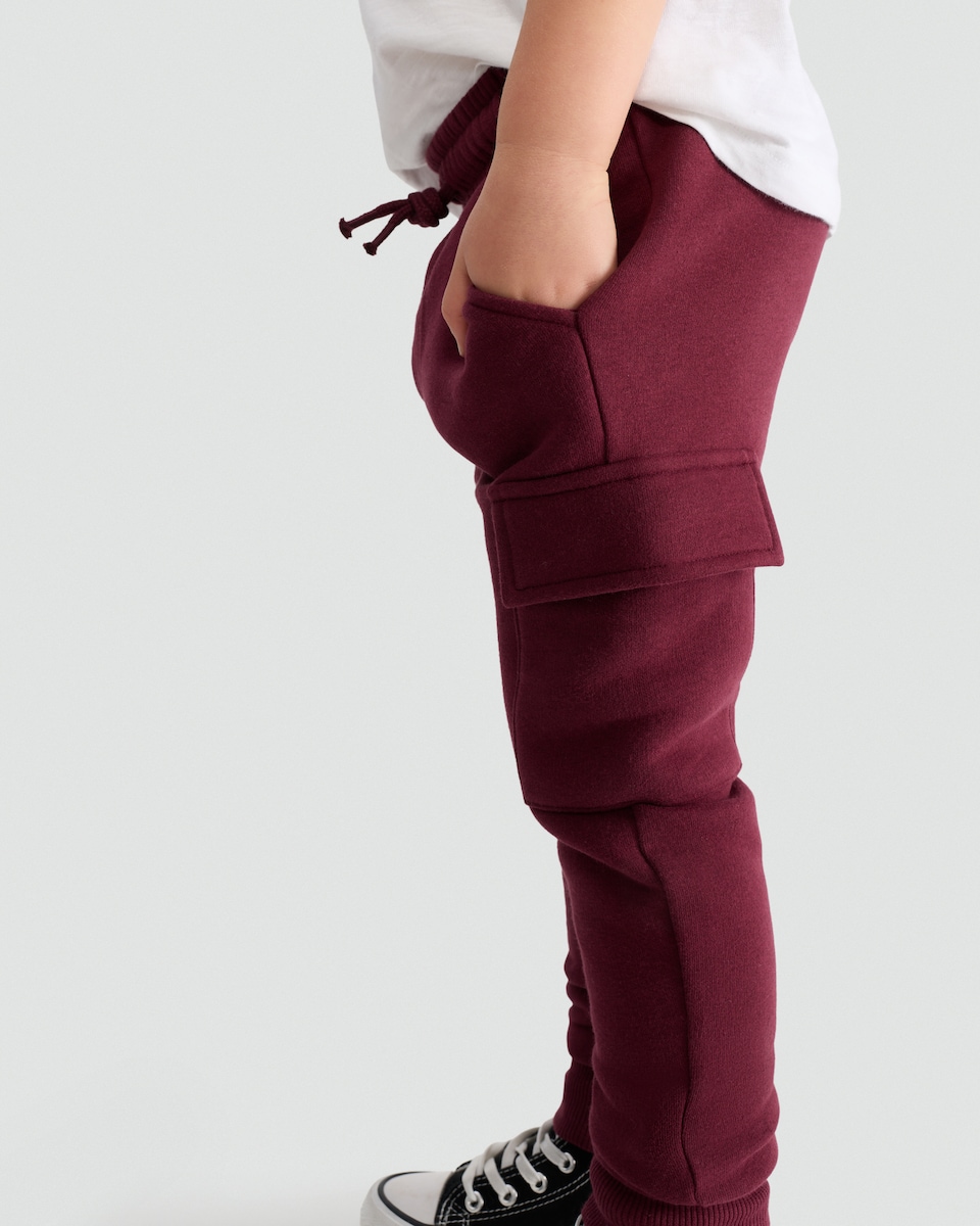 image 1 of F&F Boys Cotton Rich Cuffed Cargo Joggers in Purple