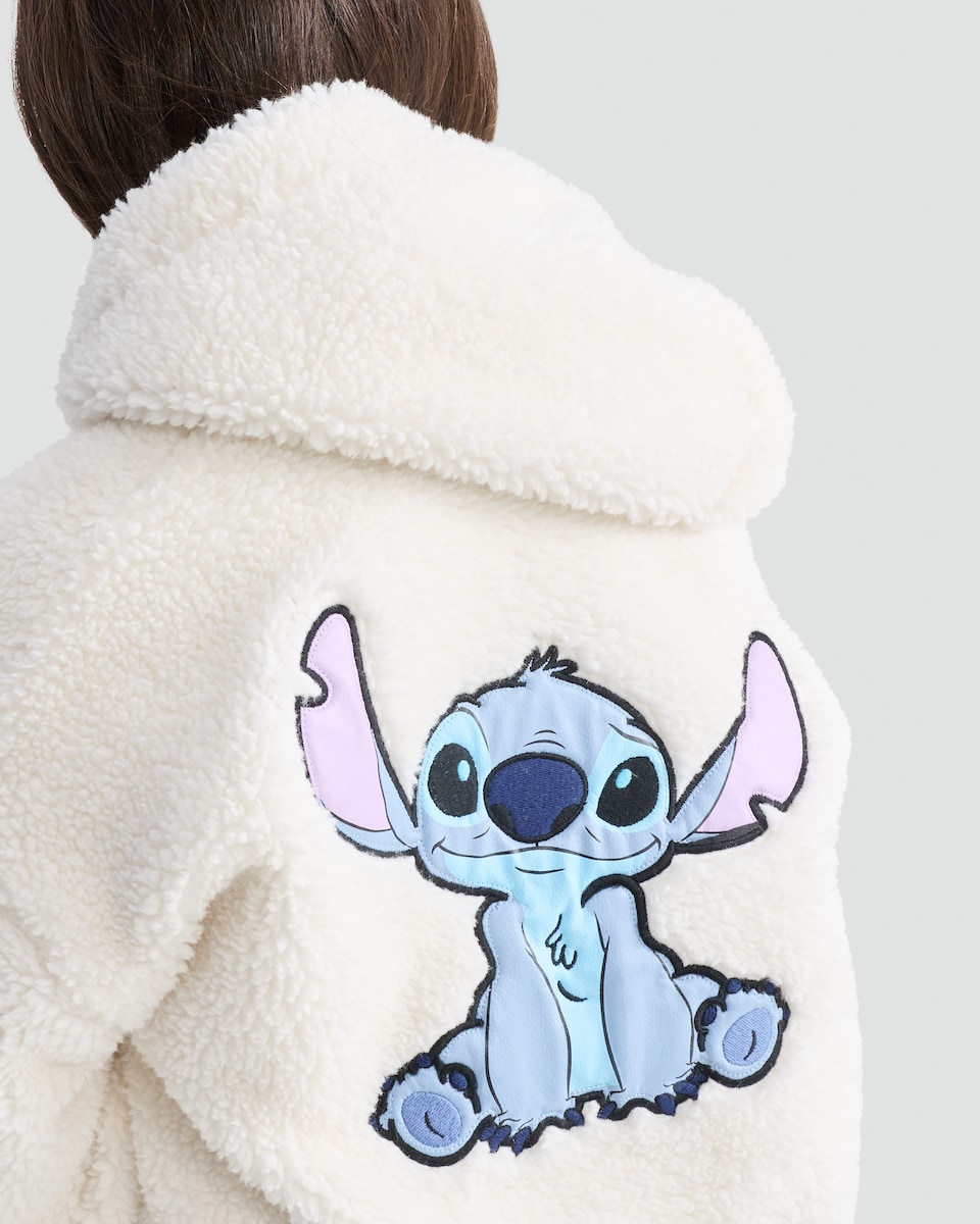 image 1 of Disney Lilo & Stitch Fleece Embroidered Zip Up Hoodie in Cream