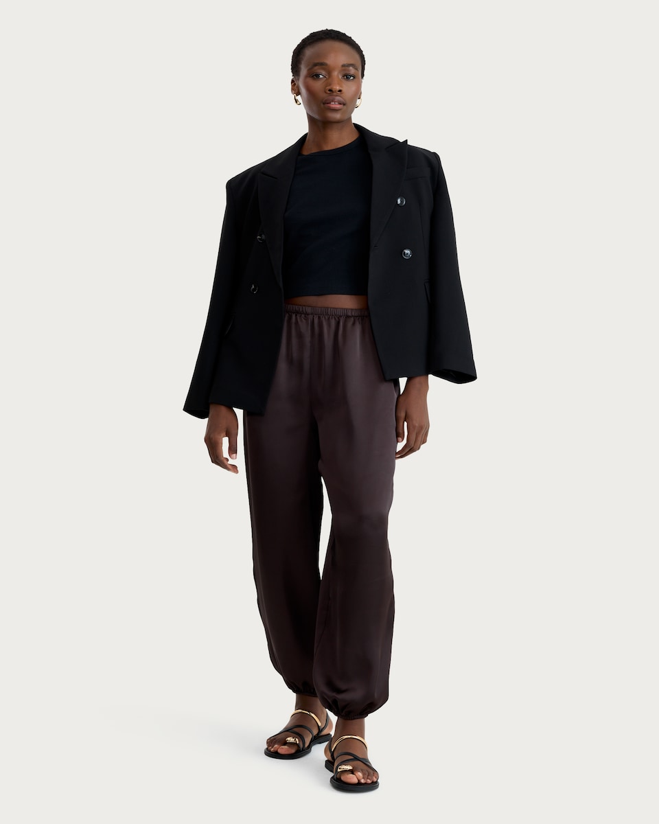 image 1 of F&F Satin Wide Leg Cuffed Trousers in Chocolate