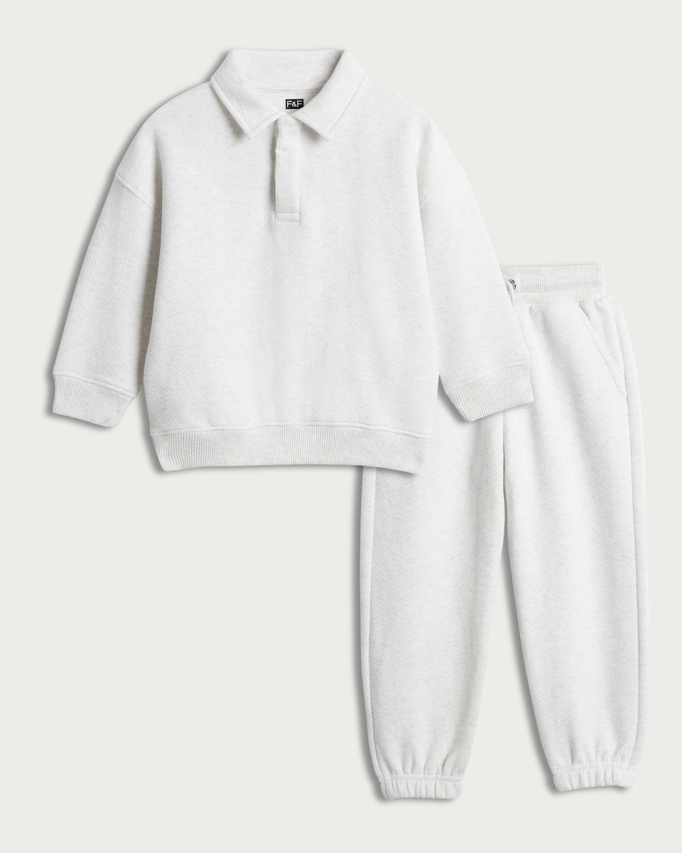image 1 of F&F Boys 2-Piece Cotton Rich Polo Sweatshirt and Joggers Set in Grey