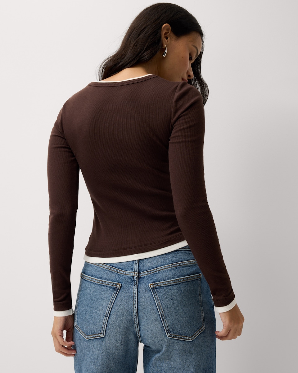 image 1 of F&F Cotton Rich Double Layered Top in Brown