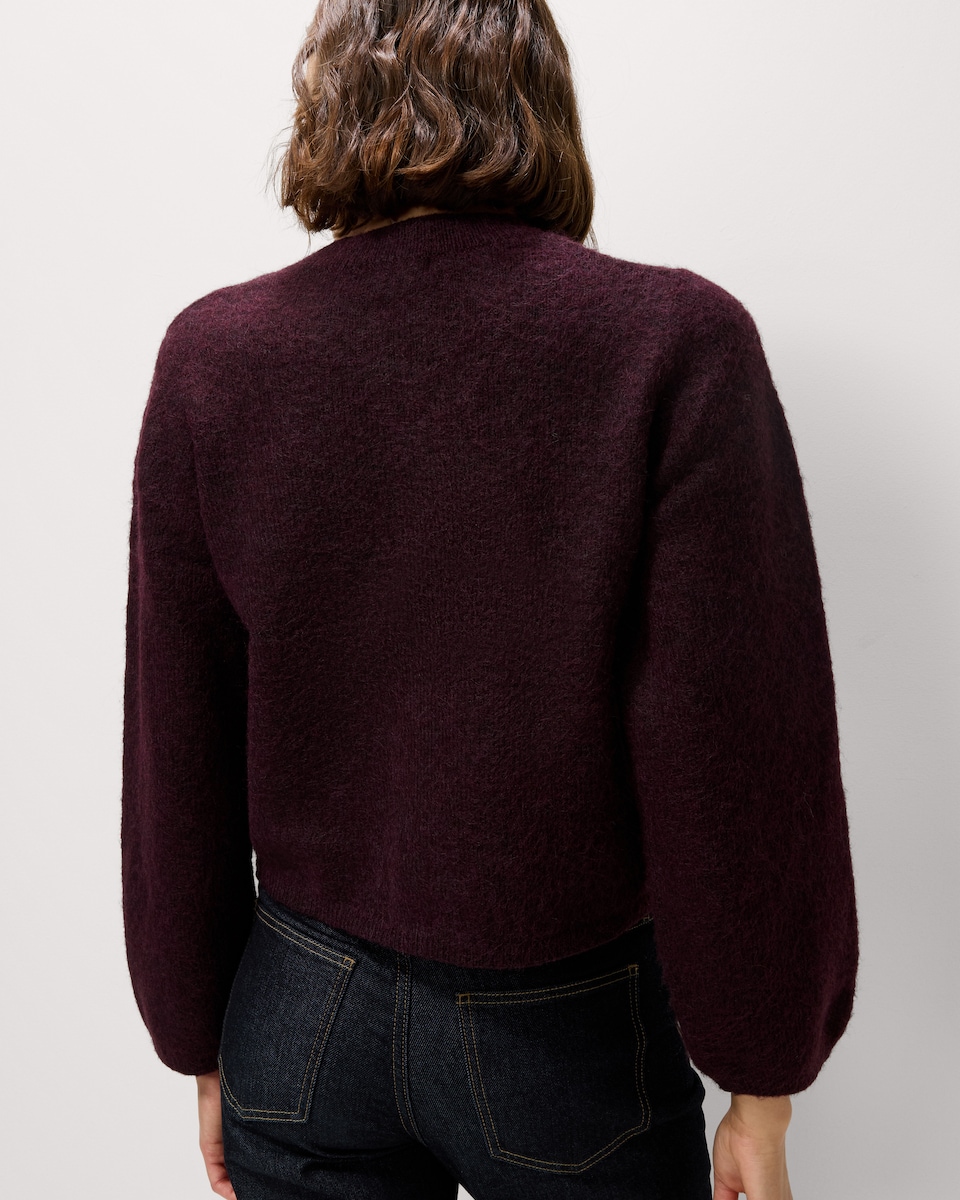 image 1 of F&F Crew Neck Cardigan in Burgundy