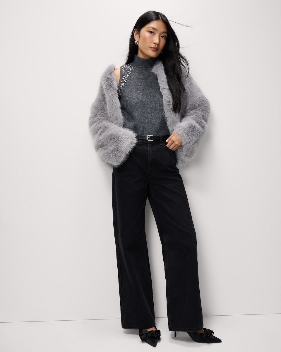 image 1 of F&F Faux Fur Short Jacket in Grey