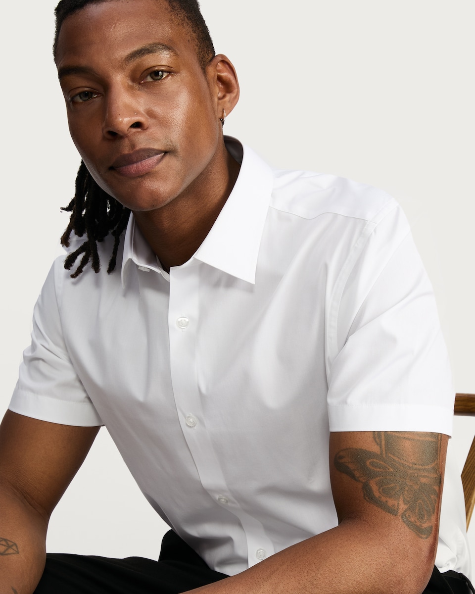 image 1 of F&F Easy Iron Short Sleeved Slim Fit Shirt in White