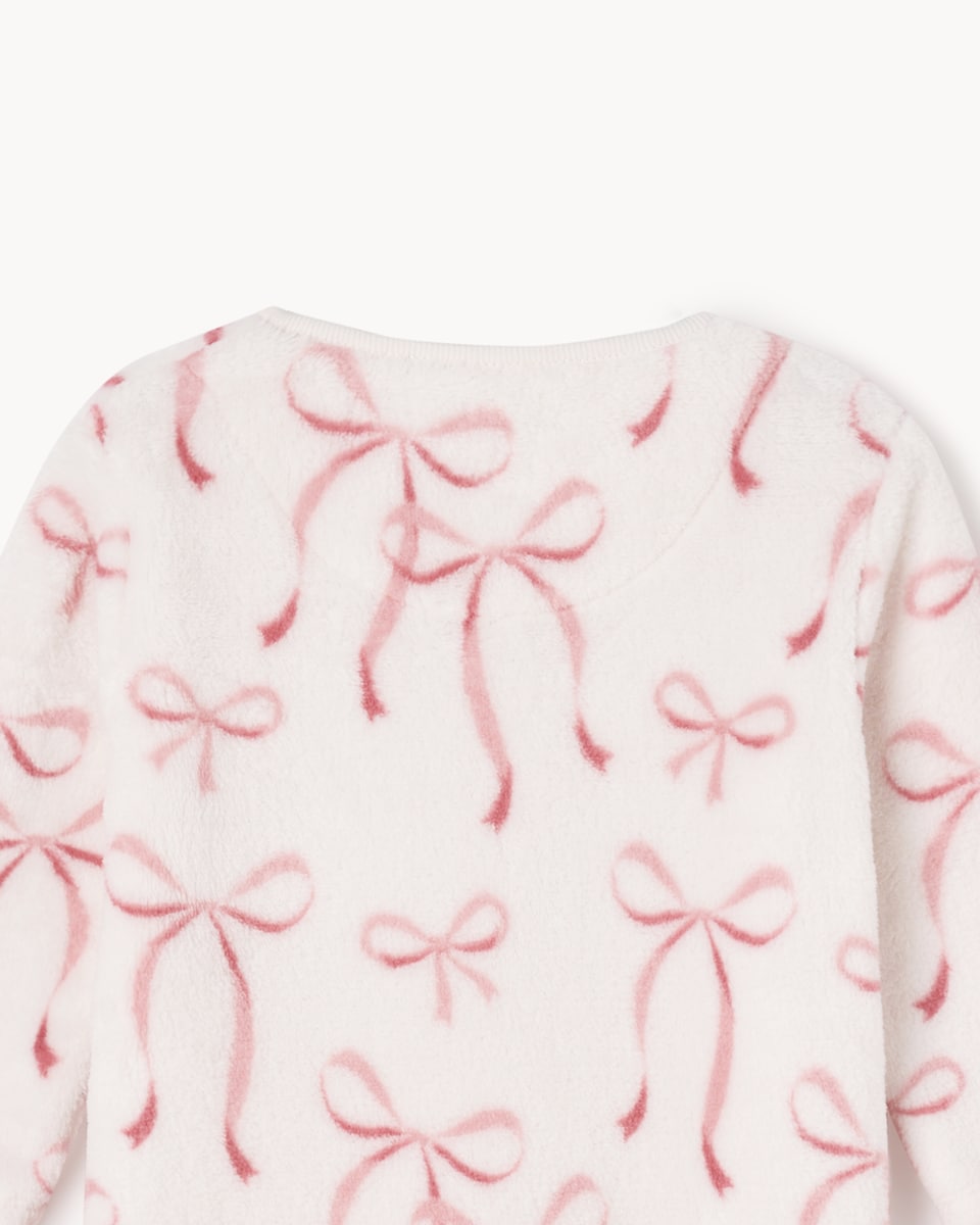 image 1 of F&F Baby Fleece Bow Sleepsuit in White