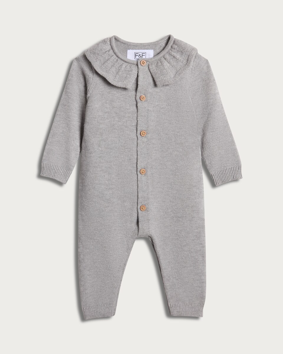 image 1 of  F&F x Samantha Faiers Knitted Ruffle Collar Romper in Grey