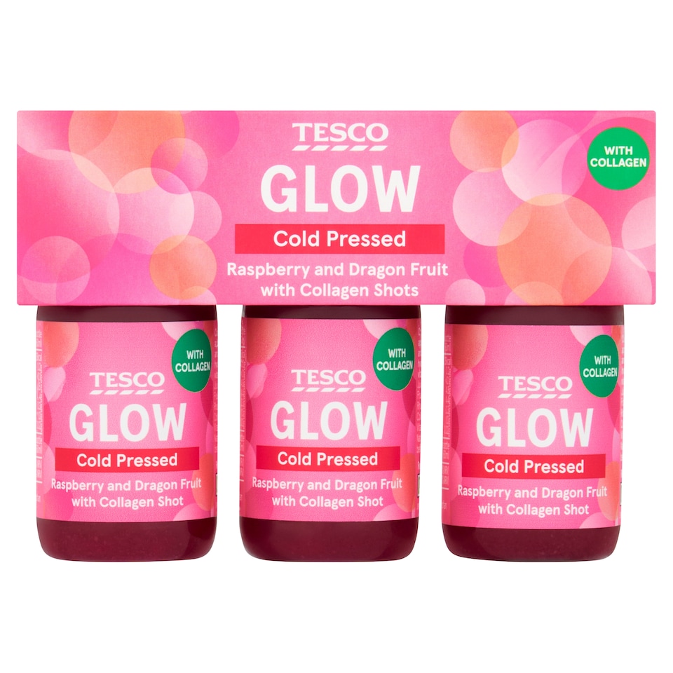 Tesco Glow Cold Pressed Raspberry and Dragon Fruit with Collagen Shots 3 x 60ml