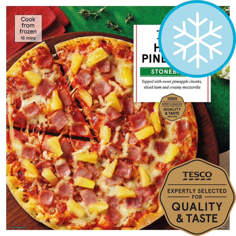 Tesco Stonebaked Ham & Pineapple Pizza 375G