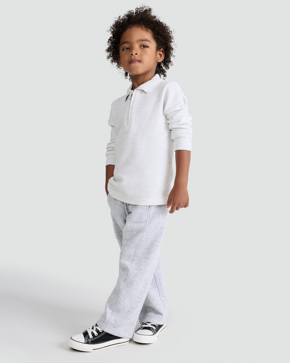 image 1 of F&F Boys Cotton Blend Textured Half Zip Polo Top in Grey