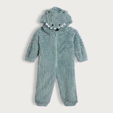 F&F Boys Fleece Textured Crocodile Hooded Onesie in Green
