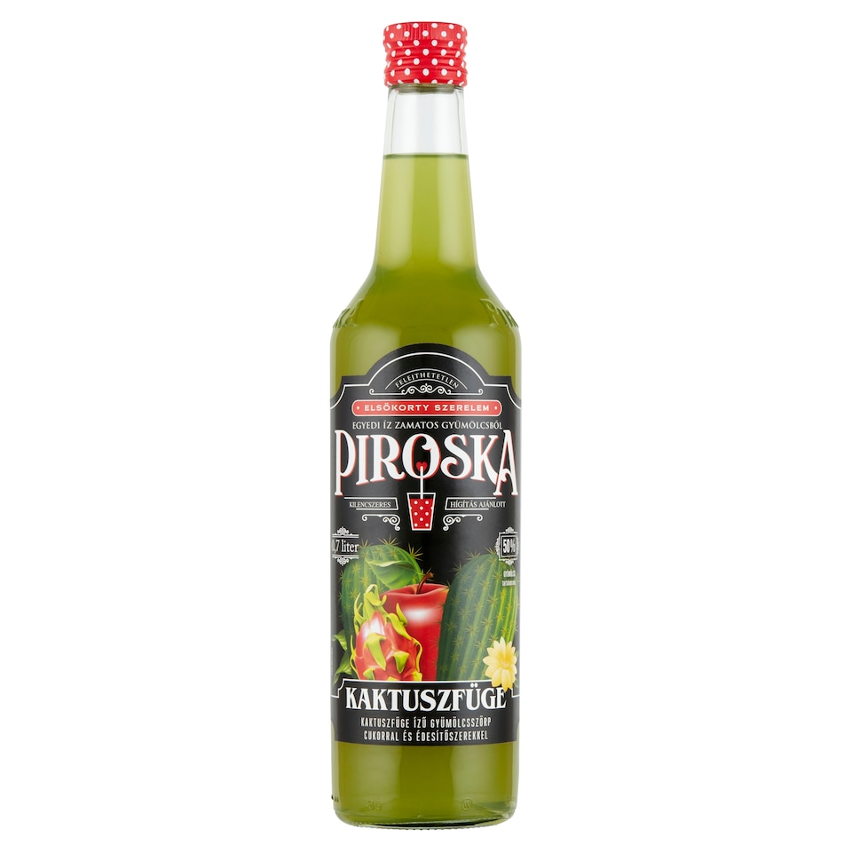 Piroska kaktuszfüge ízű gyümölcsszörp cukorral és édesítőszerekkel 0,7 l